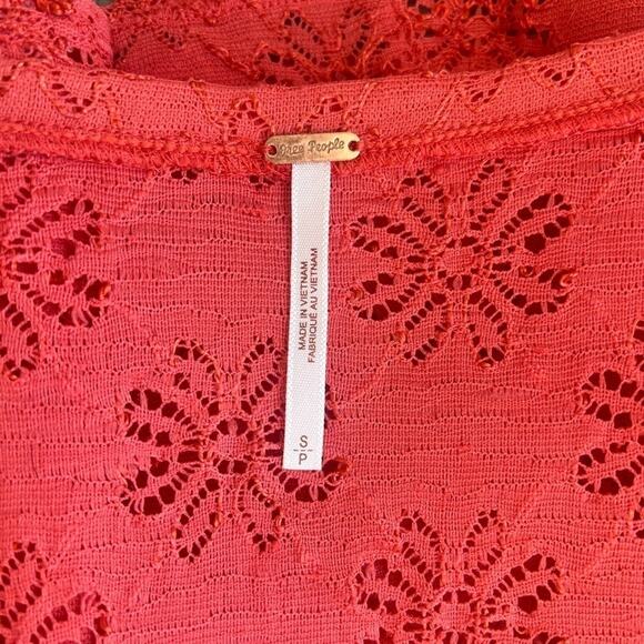 FREE PEOPLE ORANGE DAISY LACE PELAM SHIRT 3/4 SLEEVE SIZE S - Picture 6 of 7